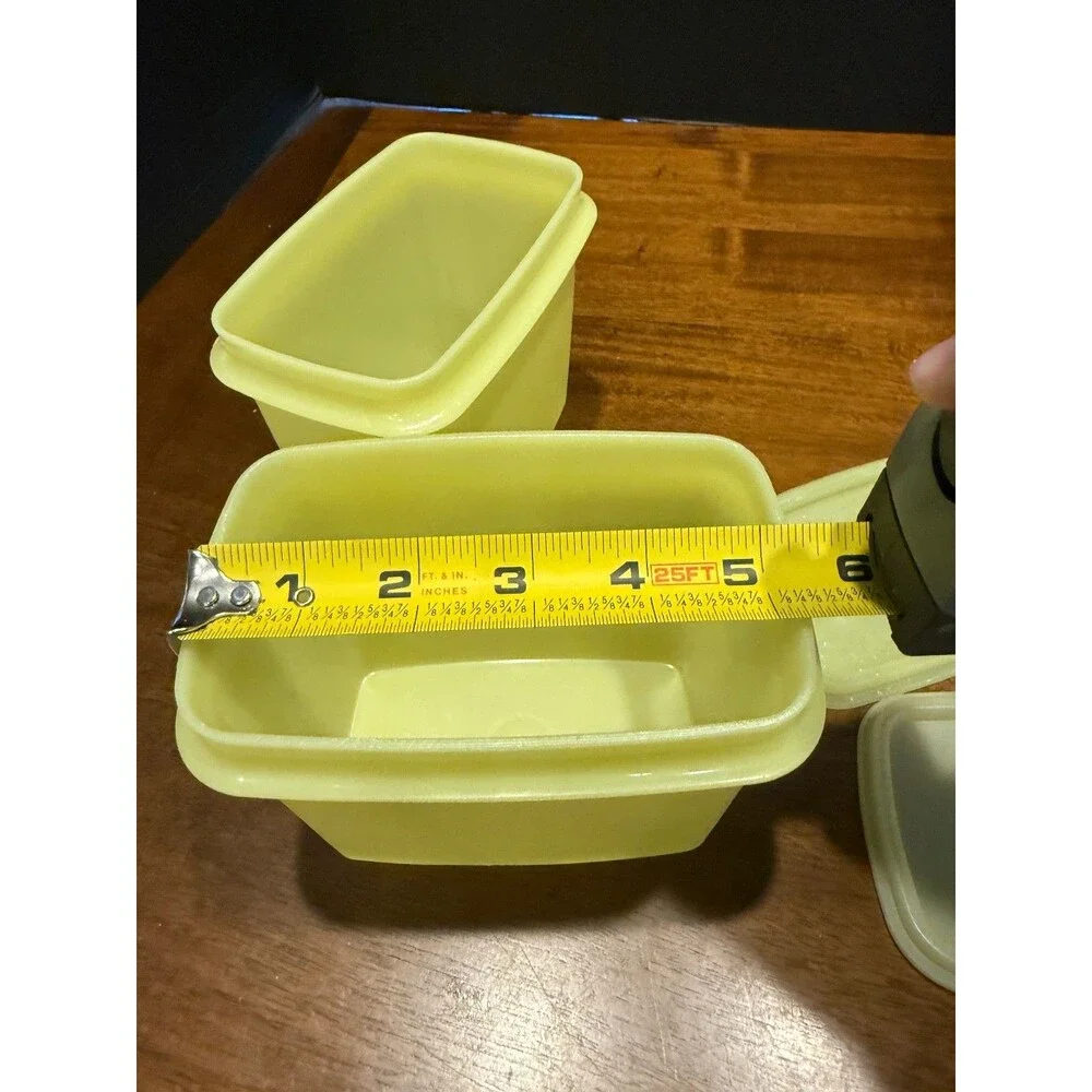 Lot of 2 Tupperware Vintage Shelf Saver Rectangle Small Container Yellow 1243-8.